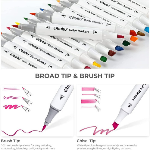 Imagen 2 de 8 de 60 Marcadores Ohuhu Doble Punta Caligrafia Brush Chisel
