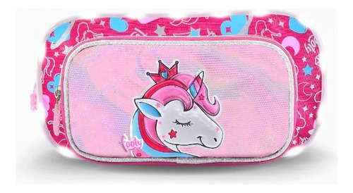 Cartuchera Doble Cierre Queen Unicornio Con Luz Led Footy