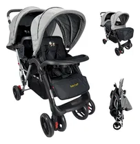 Comprar Carriola Gemelar Para Bebe Ruedas Con Freno Plegable Reclina Color Gris Chasis Gris