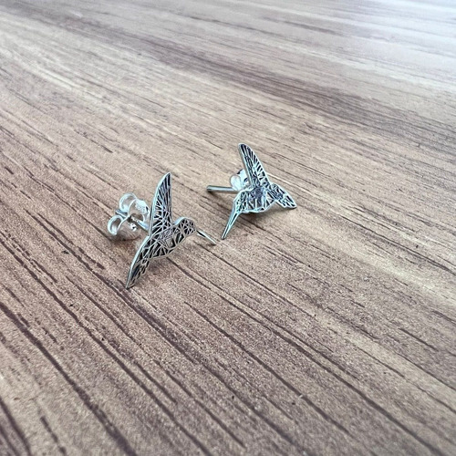 Imagen 4 de 9 de Broquel De Plata Ley 925 Colibrí Origami Mujer O Niña Agálea
