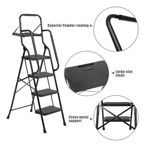 Escalera De 4 Escalones Con Pasamanos, Taburete Plegable Con