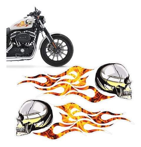 Adesivos Tanque Moto Harley Davidson Caveira Em Chamas - Par