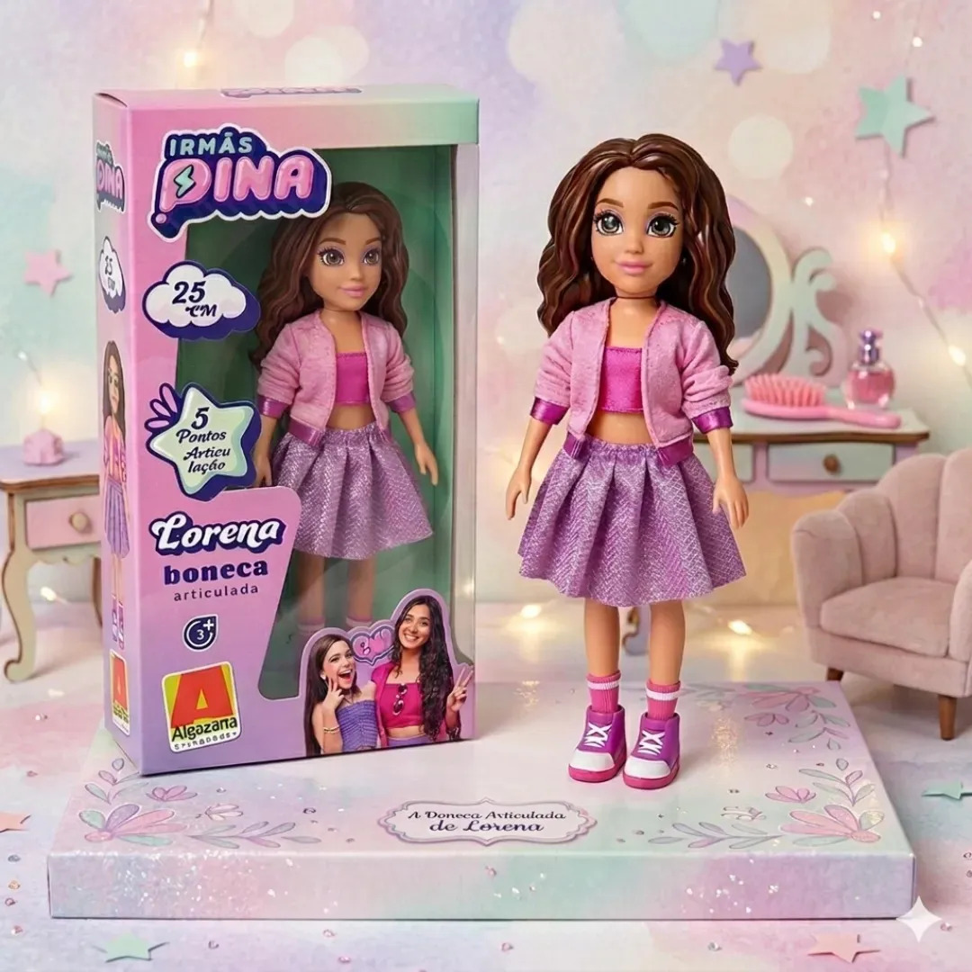 Boneca Lorena 25 Cm Articulada Vinil Irmãs Pina