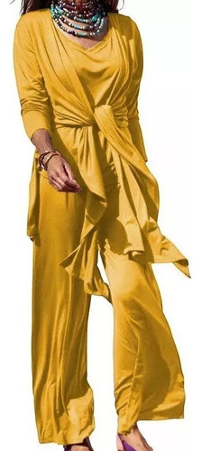 Conjunto Cárdigan Y Chaleco Lisos Con Pantalón Recto A Juego