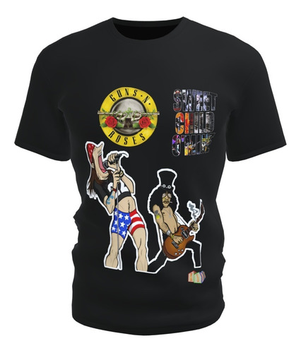 Camiseta Blusa Preta Infantil Bandas Kids Guns In Roses