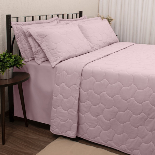 Kit Cobre Leito King Size 3 Peças 100% Poliéster Liso Sonata Cor Rosa Naira
