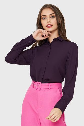 Imagen 5 de 6 de Blusa Básica Botonera Invisible Morado Nicopoly