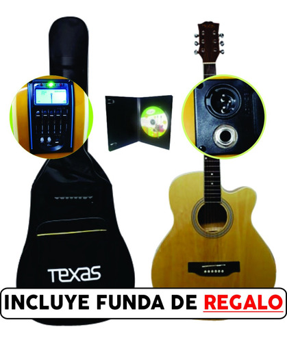 Guitarra Electroacustica Texas Ag10-lc5 Afinador Funda Dvd