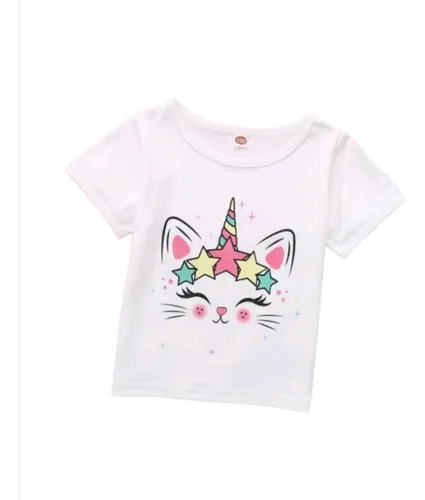 Polera Estampado Gatita Unicornio Para Niñas