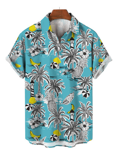 Camisa De Hombre Con Estampado 3d De Palmeras Hawaianas Para