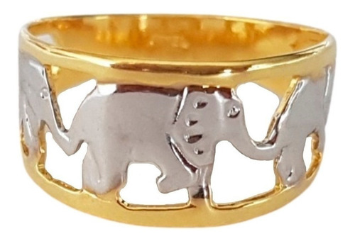 Anillo Oro 18kt Laminado Elefante Combinado Energia Fuerza