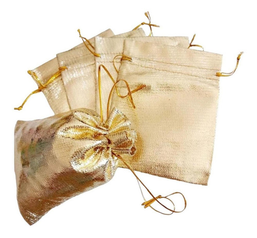 Bolsa De Organza Con Cordón, Mxvto-002, 2 Pzas, Tela Terciop Color Dorado