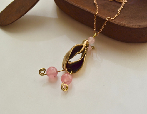 Imagen 2 de 7 de Collar Amor, Cuarzo Rosa, Modelado A Mano, Joyeria, Cod1