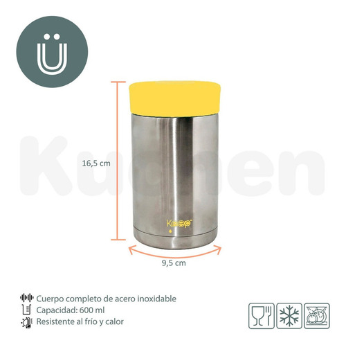 Imagen 2 de 9 de Lunchera Vianda Térmica Keep Acero Inoxidable 600 Ml Kuchen