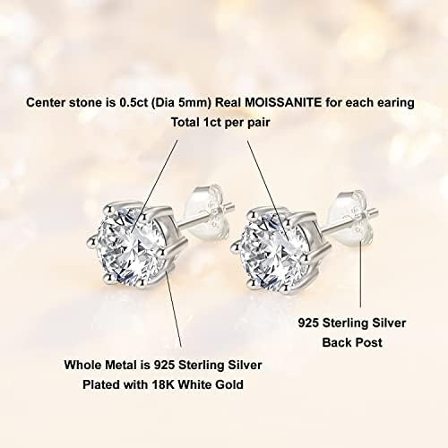 Pendientes De Tuerca De Moissanita, 1 Ct Color Df Corte Idea