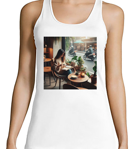 Musculosa Mujer Chica Tomando Cafe Relajada Comoda