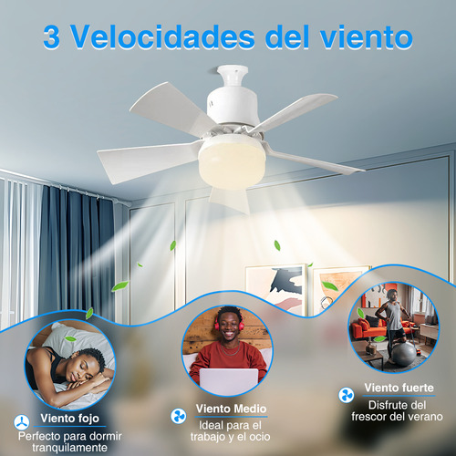 Foco con Ventilador 30w Foco Ventilador Techo 42cm Led con Control Remoto Temporizador 3 Temperaturas de Color Brillo Ajustable E27 Lamparas para Sala Fanlamp