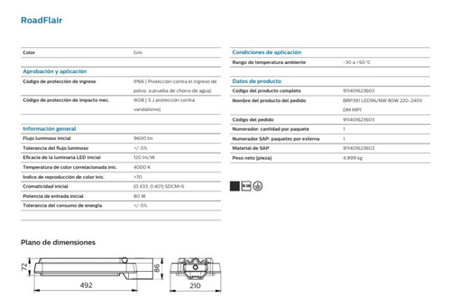 Luminaria Ap Led 50w 4000k Ip66 Brp391 Smartbright Philips