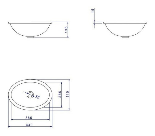 Imagen 2 de 2 de Bacha de baño sobre mesada Deca L65 blanco 440mm x 310mm 135mm de alto