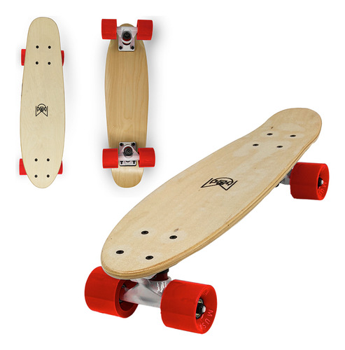 Patineta Tipo Penny Cruiser De Madera Maple Profesional Incluye Lija Color De Las Ruedas Rojo Color De Los Rulemanes Blancos Para Todas Las Edades Soporta Hasta 90kg Maximo Rendimiento Urbano