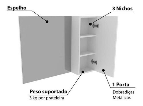 Armário Para Banheiro Aéreo Com Espelho - Branco