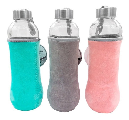 Botella Vidrio 580ml Deportiva C/funda De Tela Lisa Colores 