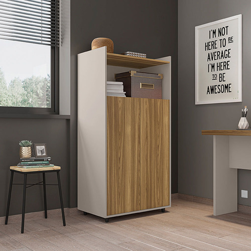 Armário Alto Home Office 2 Portas Mel/offwhite