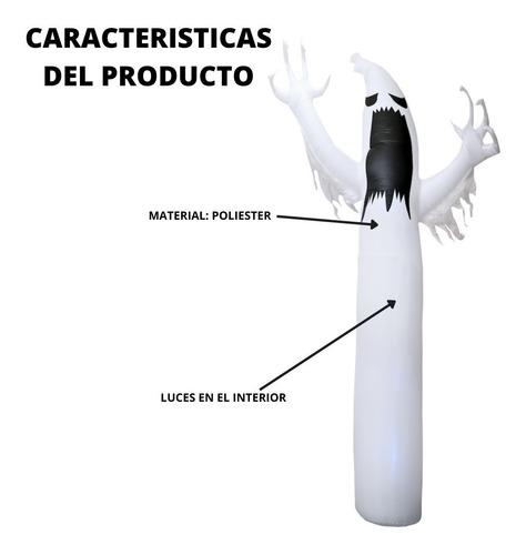 Imagen 3 de 10 de Inflable Decorativo Fantasma Halloween 3.80 Mts Con Luz