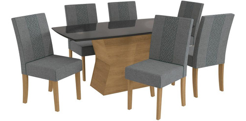 Conjunto Mesa De Jantar Com 6 Cadeiras Multimóveis Cr50065 Cor Freijó/Preto