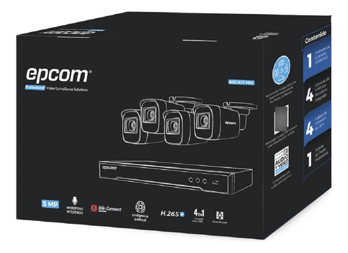 Epcom, Kit Turbohd Dvr 4 Canales 4 Cámaras 5mp, B50-kit-mic