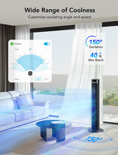 Ventilador De Torre 107 Cm Con Control De Voz 5 Modos 12 Vel