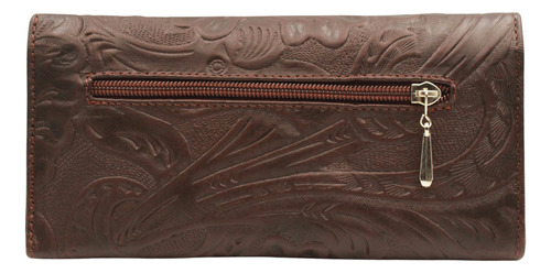 Cartera Mujer Piel Larga Tarjetero Grabado Láser Chocolate