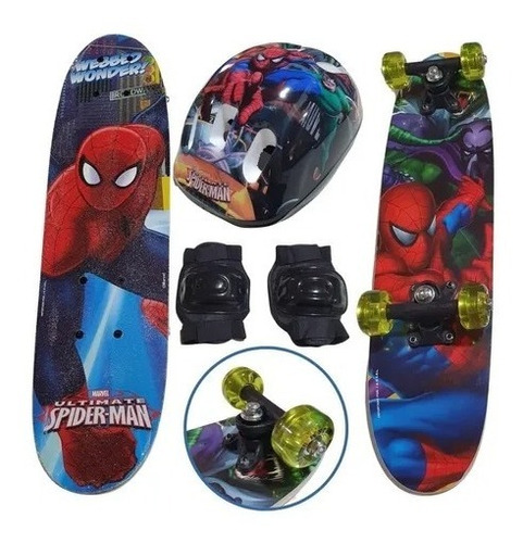 Skate Infantil Homem Aranha Com Kit De Segurança Menor Preço