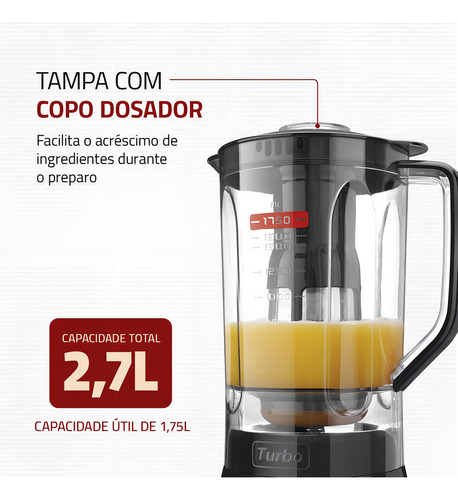 Liquidifier L-900 Fb Turbo 900w 2.7 Litros Black Mondial