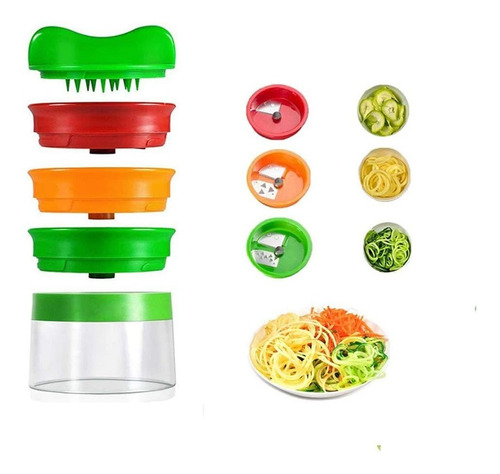 Cortador Rallador Verduras En Espiral Manual Con 3 Cuchillas
