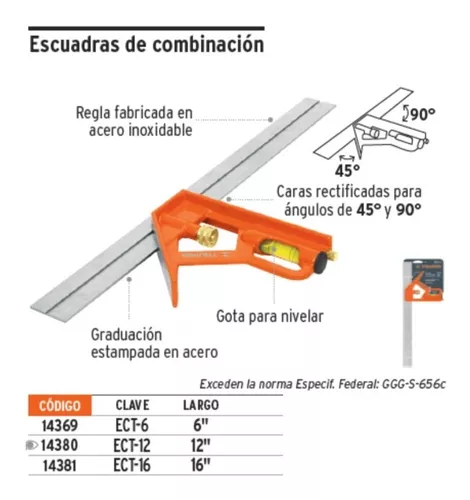 Escuadra Carpintero Truper Ect-6 Con Nivel 14369