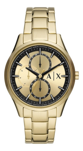 Reloj pulsera Armani Exchange AX1865 de cuerpo color plateada, analogo, para hombre, con correa de acero inoxidable color dorado y mariposa