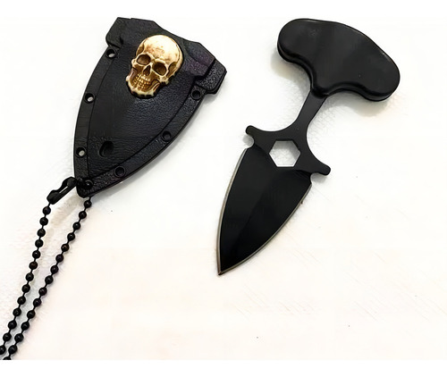 English Punch Kit de acero, cuchillo de cuello Karambit y daga de empuje, color negro liso