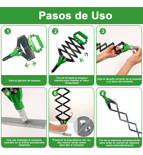 Lyakixazy M6DTOOL0026 remachadora verde de 1/4"