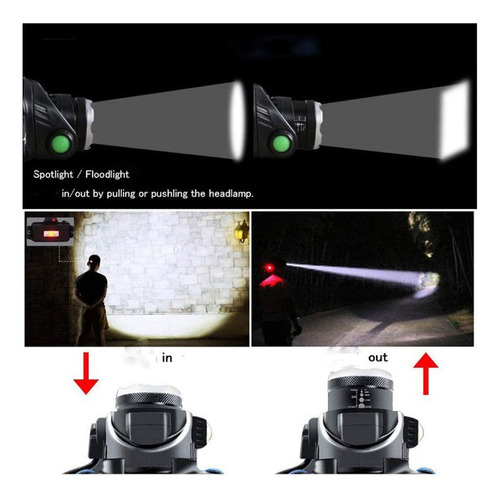 Led Brillante Faro Recargable Impermeable Linterna Casco Luz