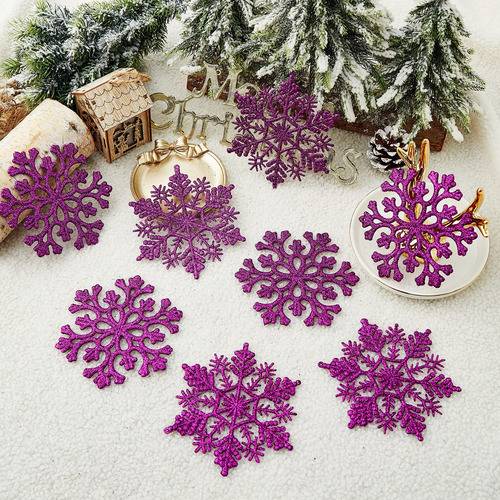 30 Adornos De Copos De Nieve Purpurina Morado 12 Cm Navidad