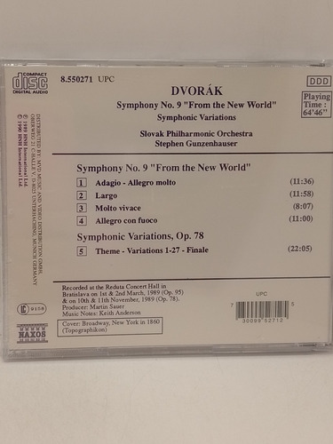 Dvorak Symphony N.9 From The New World Cd Nuevo