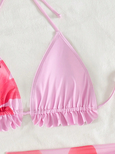 Bikini Traje De Baño A 3 Piezas, Bañador Bikini Y Pareo