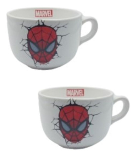 Tazon Ceramica Hombre Araña Spiderman 3d 450 Cc X 2u