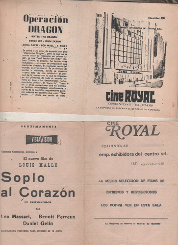 Lote 2 Antiguos Programas Cine ** Royal  ** Año 1972 / 76