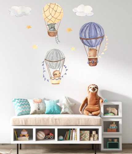 Vinil Decorativo Infantil, Globos Con Animalitos Media Pared