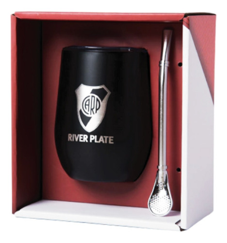 Mate Acero Vaso Taza 3 En 1 River Plate Acero Inoxdable Color Negro Personalizado