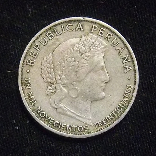 Perú 5 Centavos 1934 Exc Km 213.2 Fecha En Letras