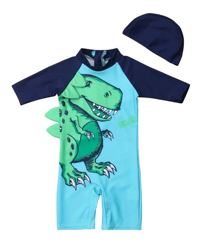 Traje Bano Niño Completo Con Cachucha Dinosaurio ( 1-6 Anos)