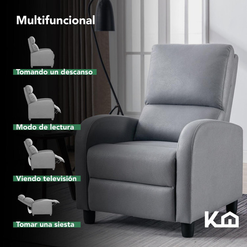 Sofá Reposet Reclinable Individual Tapizado De Tela Sillón Acolchado Color Gris Kingshouse